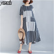 #0120 Summer Irregular Vertical Stripe Printed A-line Dress Women Long